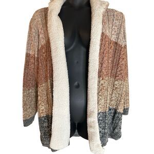 Lety & Me Women's Size 2X Brown Black Colorblock Fleece Lined Cardigan Sweater